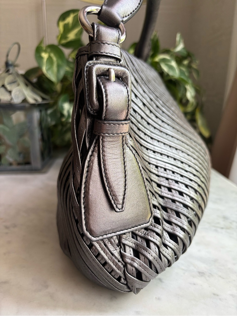 Jil Sander Metallic Silver Woven Top-Handle Satchel - Picture 3 of 13